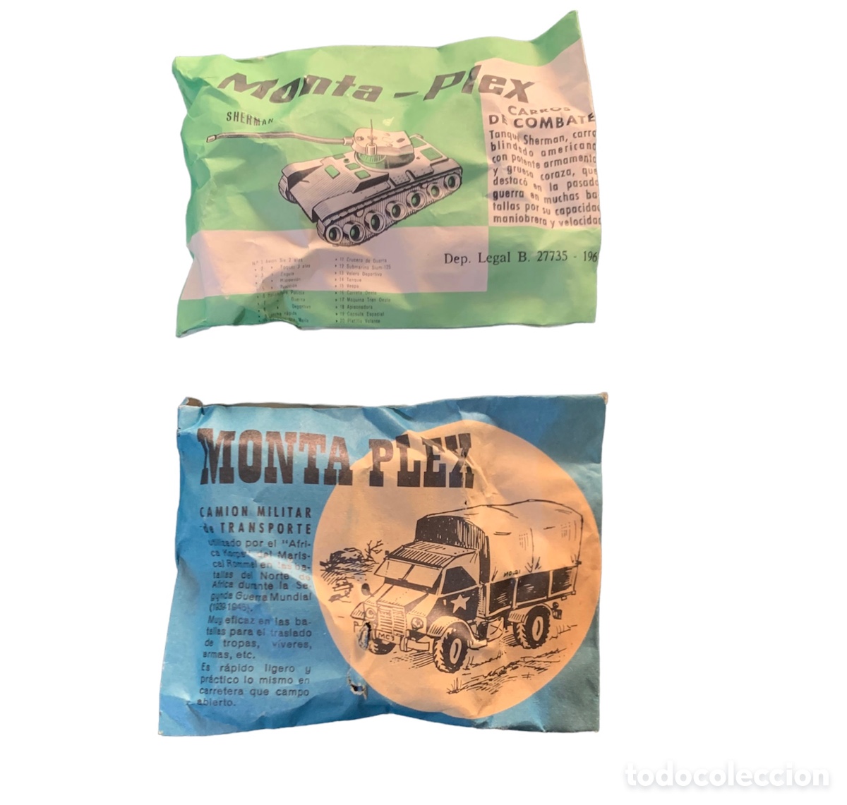 Lote 2 Sobres Monta Plex 1967 Carros de Combate Sherman Camion Militar de Transporte Montaplex