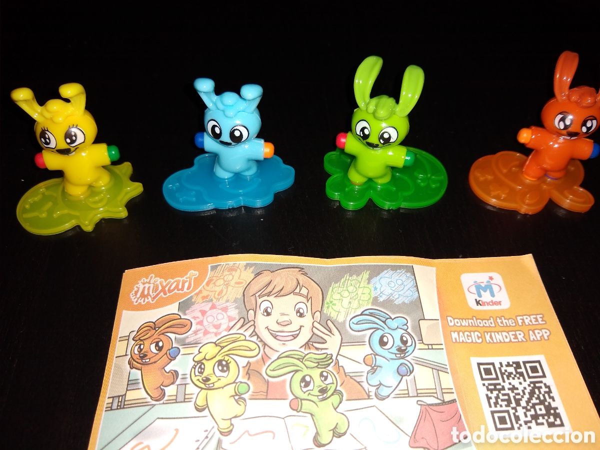 Figurines en Caoutchouc et PVC: Kinder Ferrero 297 serie mixart animales conejos pintores completa 4 fig. + 4 bpz