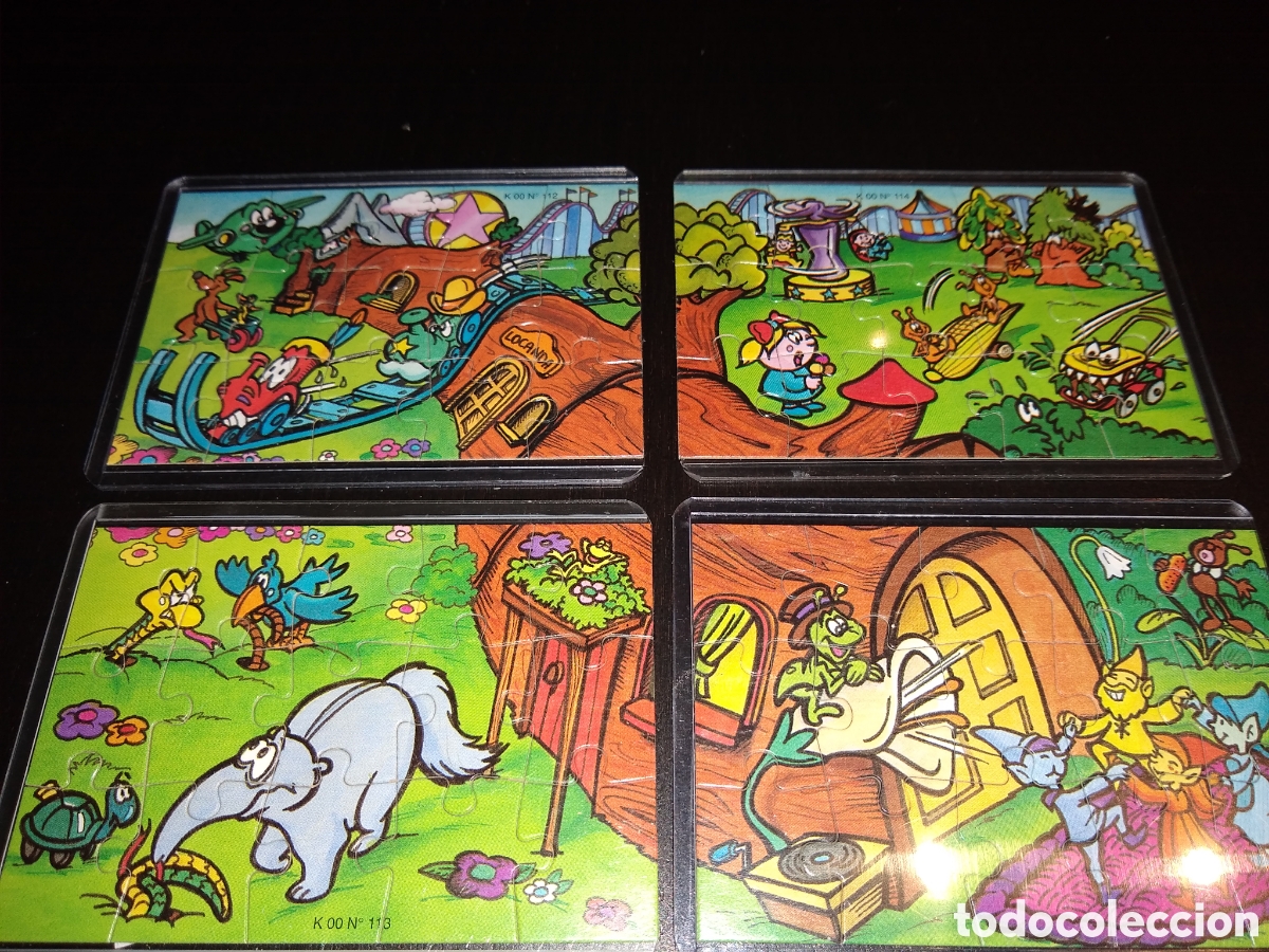 Kinder &Uuml;berraschung: Kinder Ferrero 385 puzzle juguetes K00 112 a 115 serie completa de 4 puzzles en funda con 4 BPZ