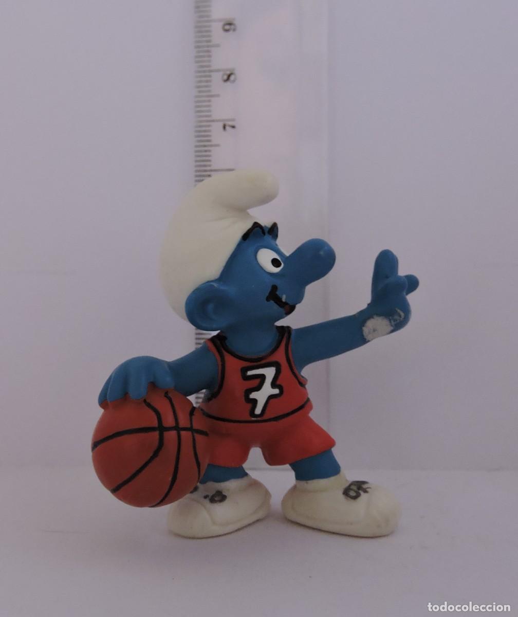 Figure di Gomma e PVC: FIGURA PITUFO, BASQUETBOLISTA, SEHLEICH, MADE IN GERMANY, 6,5 CM, A&Ntilde;O 2002 ... L6865