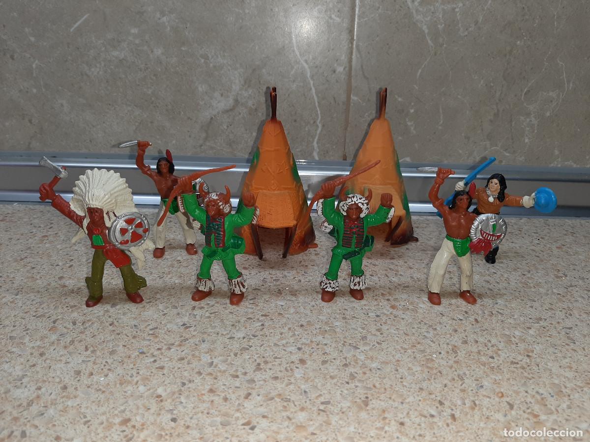 Figuras de goma y PVC: LOTE DE 6 INDIOS Y DOS TIPI DE COMANSI, FORT COMANSI, INDIOS Y VAQUEROS * BUEN ESTADO * - Foto 1