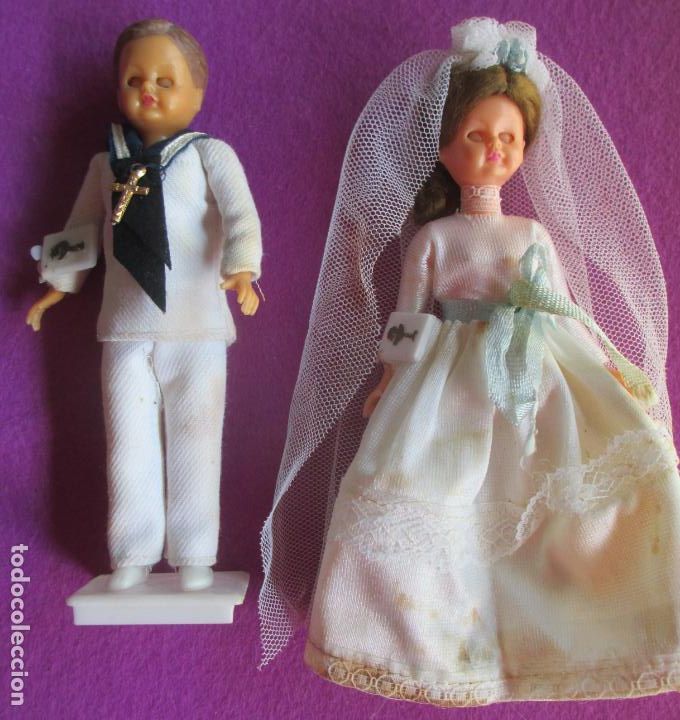 Figuras de Goma y PVC: PAREJA NI&Ntilde;OS DE COMUNION PLASTICO DURO MU&Ntilde;ECO PARA TARTA 1&ordf; COMUNION OJOS MOVIBLES