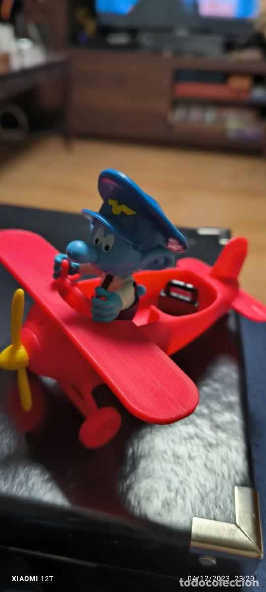 Figuras de Goma y PVC: PITUFO AVIADOR CON AVION