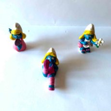 Figuras de Goma y PVC: PITUFOS (PITUFINAS). LOTE 3 FIGURAS. 1990’S. PEYO (SCHLEICH). ¡COLECCIONISTA!