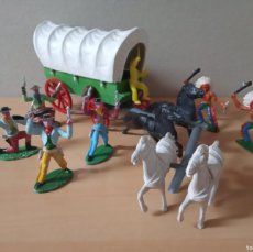 Figuras de Goma y PVC: LOTE DE INDIOS,COWBOYS Y CARRETA VERDE.ORIGINALES SOTORRES AÑOS 60/70