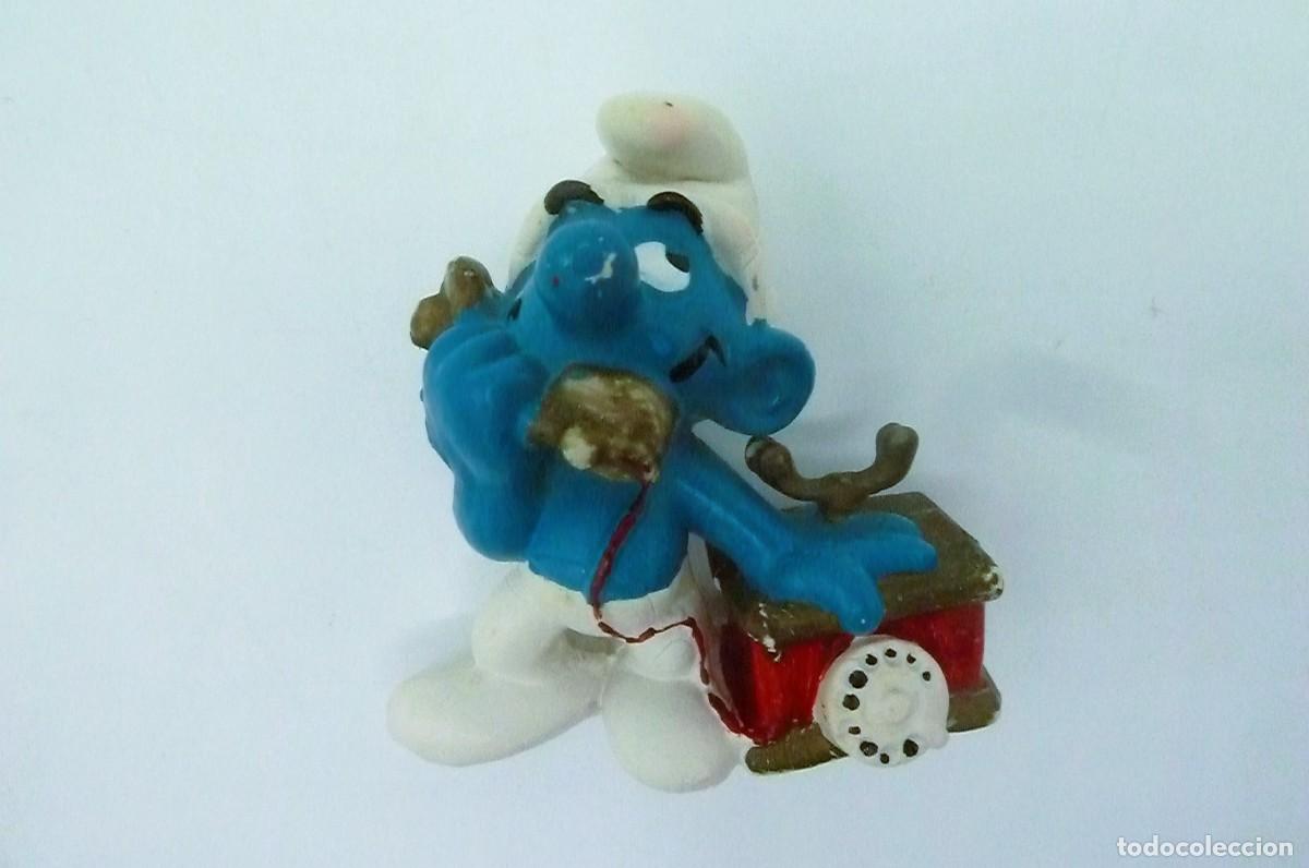 Figuras de goma y PVC: Pitufo con tel&eacute;fono. Schleich 1980 - Foto 5