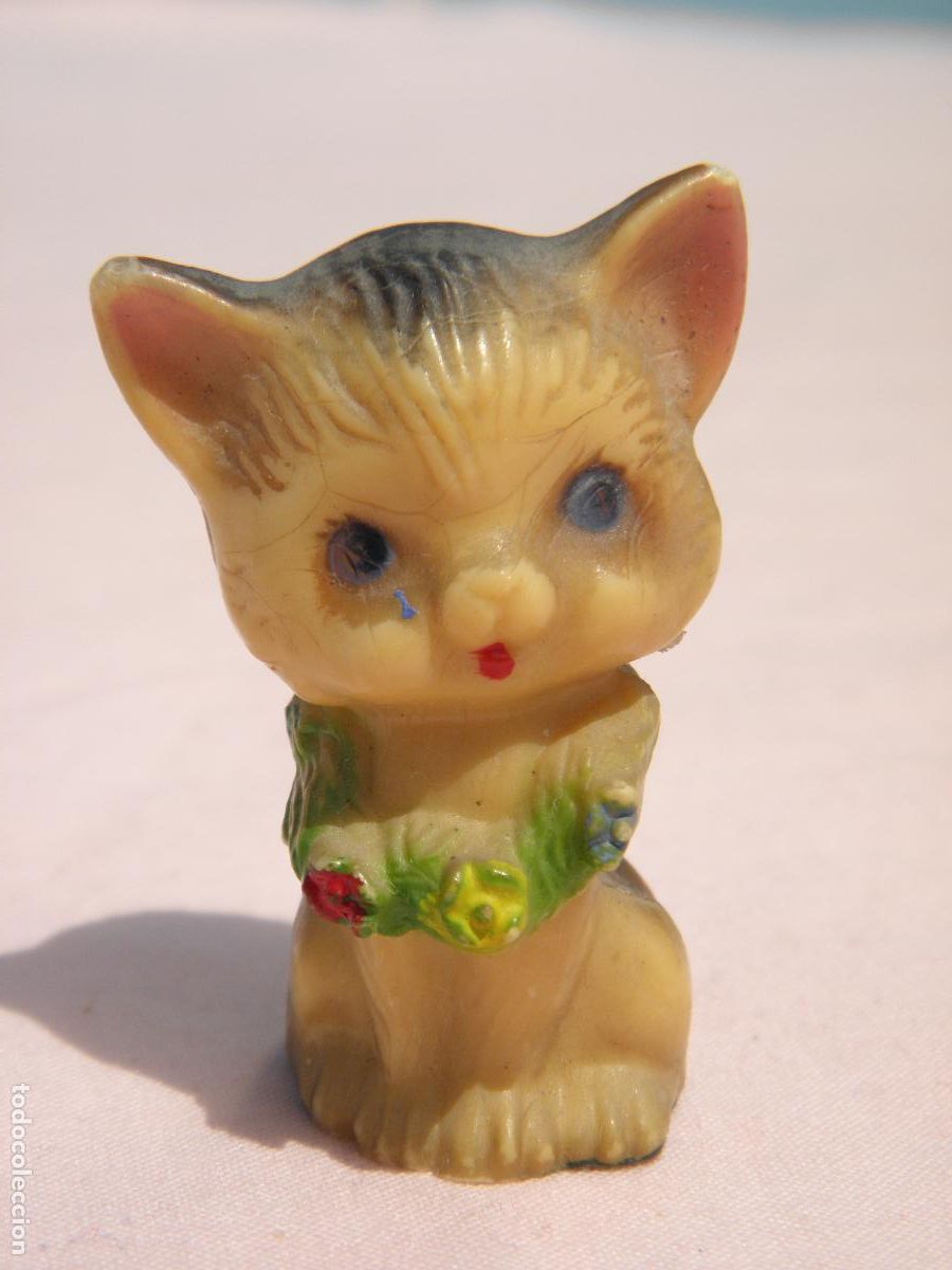 Figuras de Goma y PVC: Antigua figura Gato gatito made in Hong Kong, a&ntilde;os 70
