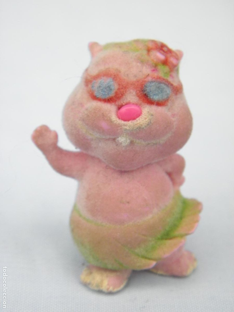 Figuras de Goma y PVC: Antigua figura aterciopelada h&aacute;mster rosa Jilly de la colecci&oacute;n Zhu Zhu Minis