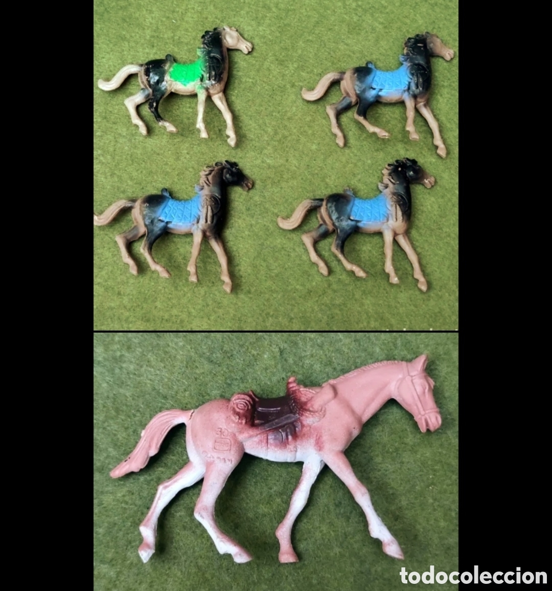 Figuras de goma y PVC: Comansi caballos 3a &eacute;poca Lote 5 indios vaqueros - Foto 1