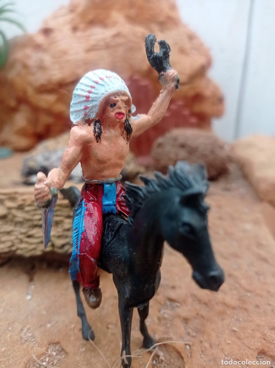 Figuras de goma y PVC: Indio con caballo de elastolin comansi - Foto 2