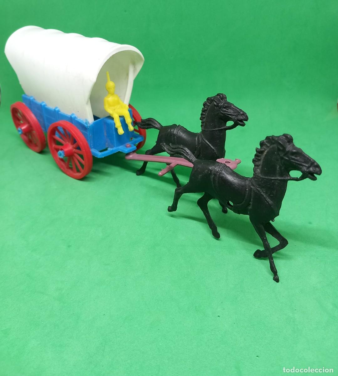 Figuras de Borracha e PVC: CARRETA CARAVANA CARRO DEL OESTE CON CONDUCTOR CABALLO MONOCOLOR TIPO PIPERO KIOSKO 70'S PTOY