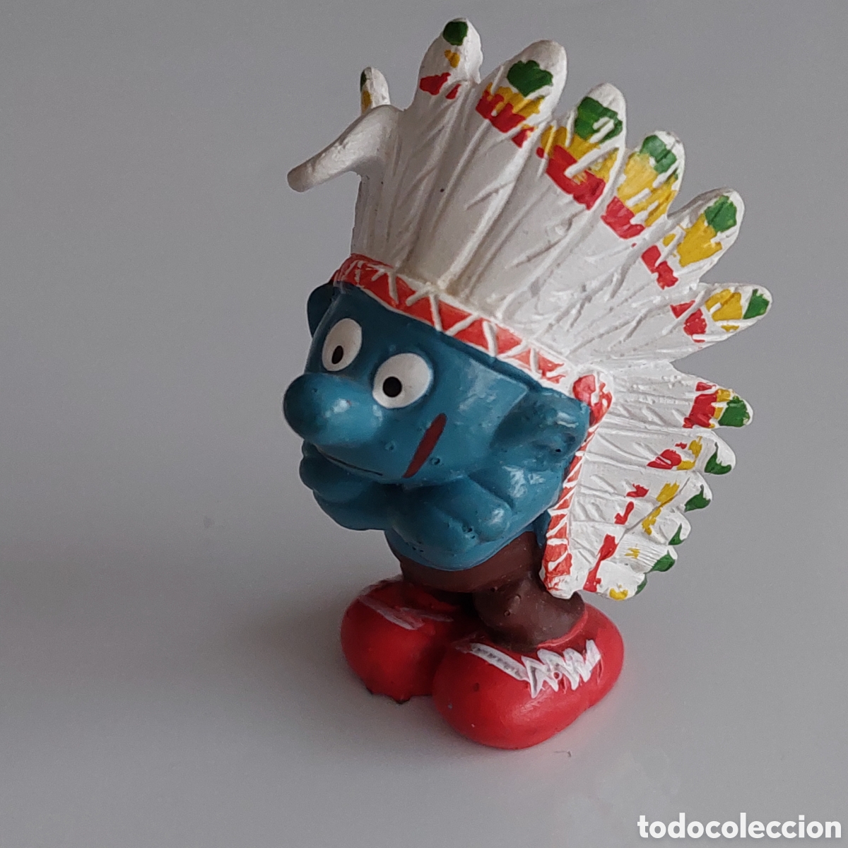 Figuras de goma y PVC: Pitufo jefe indio Peyo 1981 Schleich - Foto 5