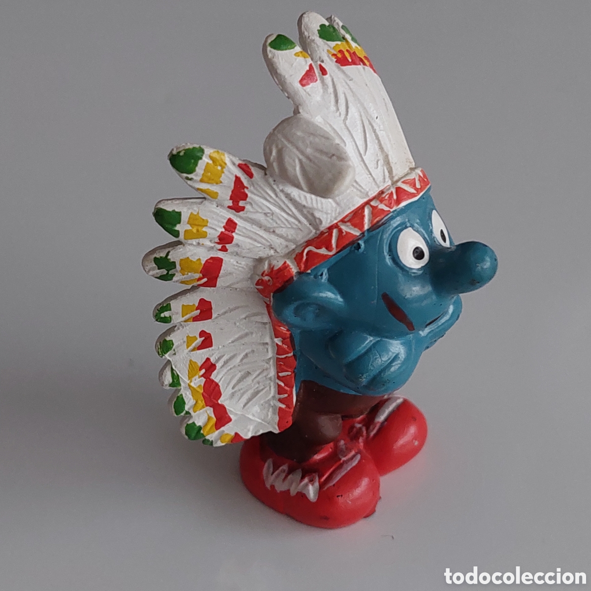 Figuras de goma y PVC: Pitufo jefe indio Peyo 1981 Schleich - Foto 6