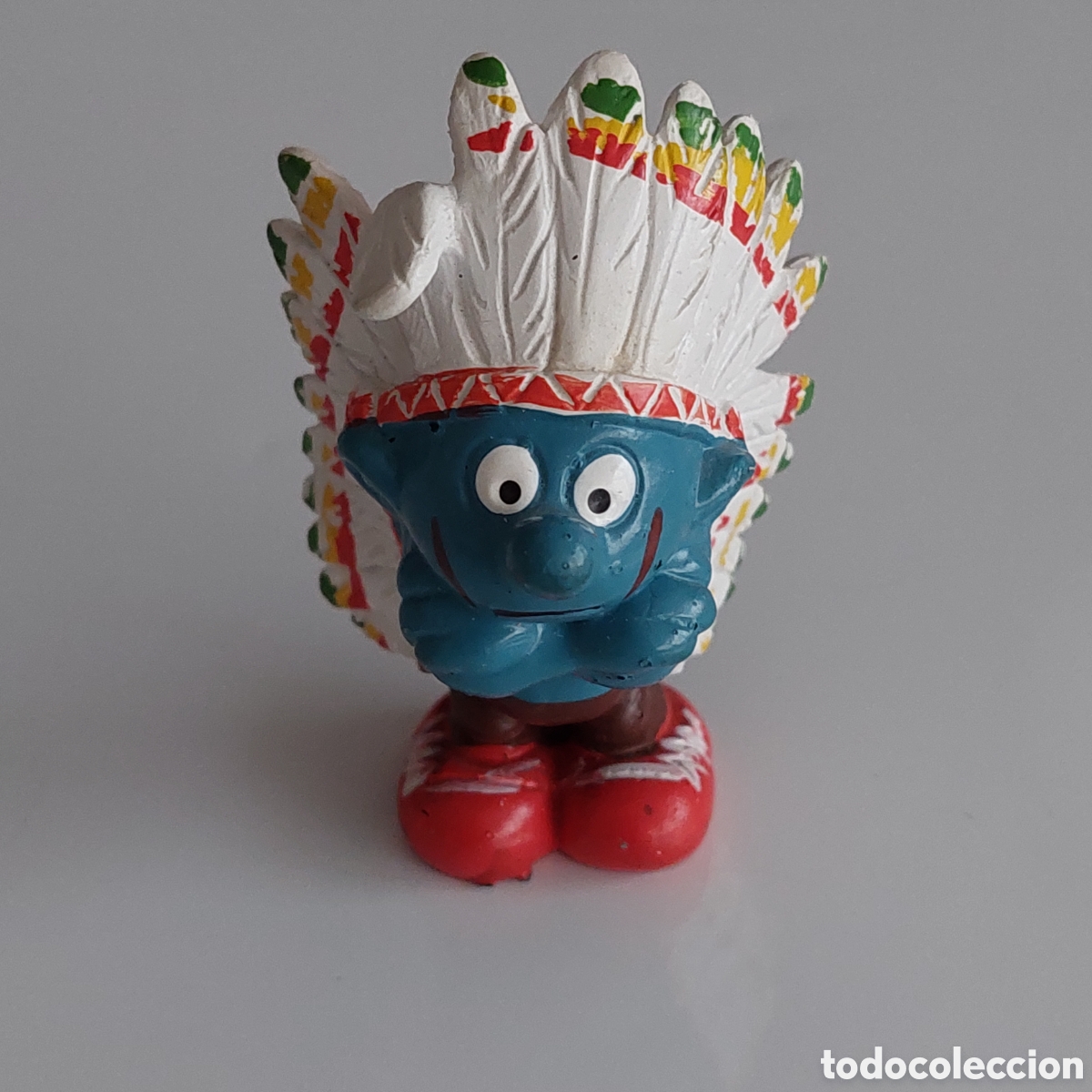 Figuras de goma y PVC: Pitufo jefe indio Peyo 1981 Schleich - Foto 1