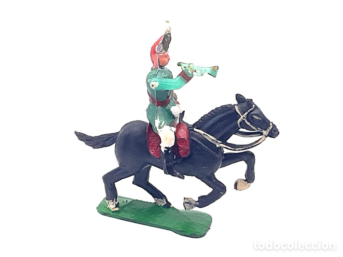 Figuras de Goma y PVC: Antigua Figura en Pl&aacute;stico Fabricada por Torres Malta. Jinete a Caballo con Brazo Movil. 45mm.