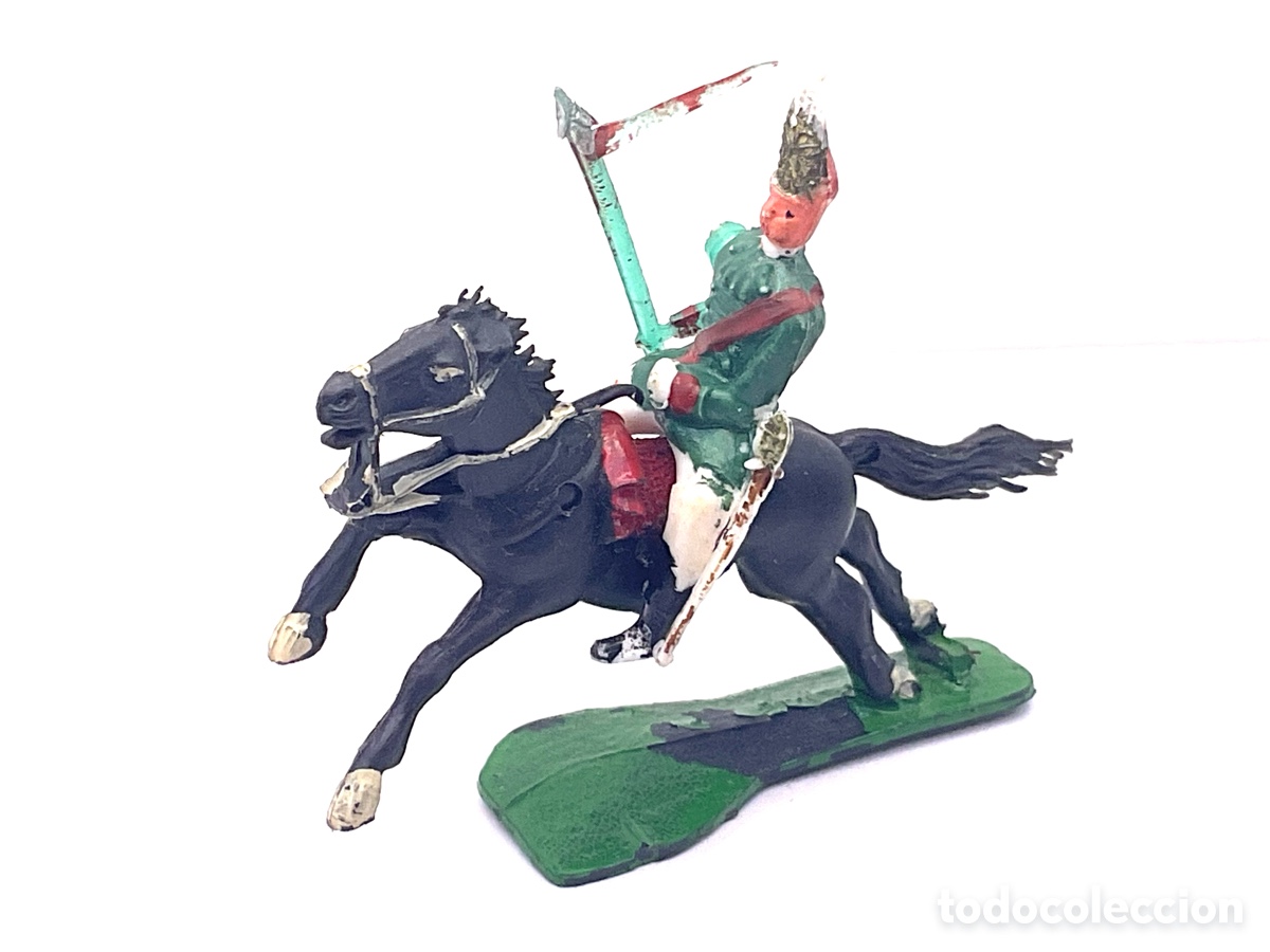 Figuras de Goma y PVC: Antigua Figura en Pl&aacute;stico Fabricada por Torres Malta. Jinete a Caballo con Brazo Movil. 45mm.