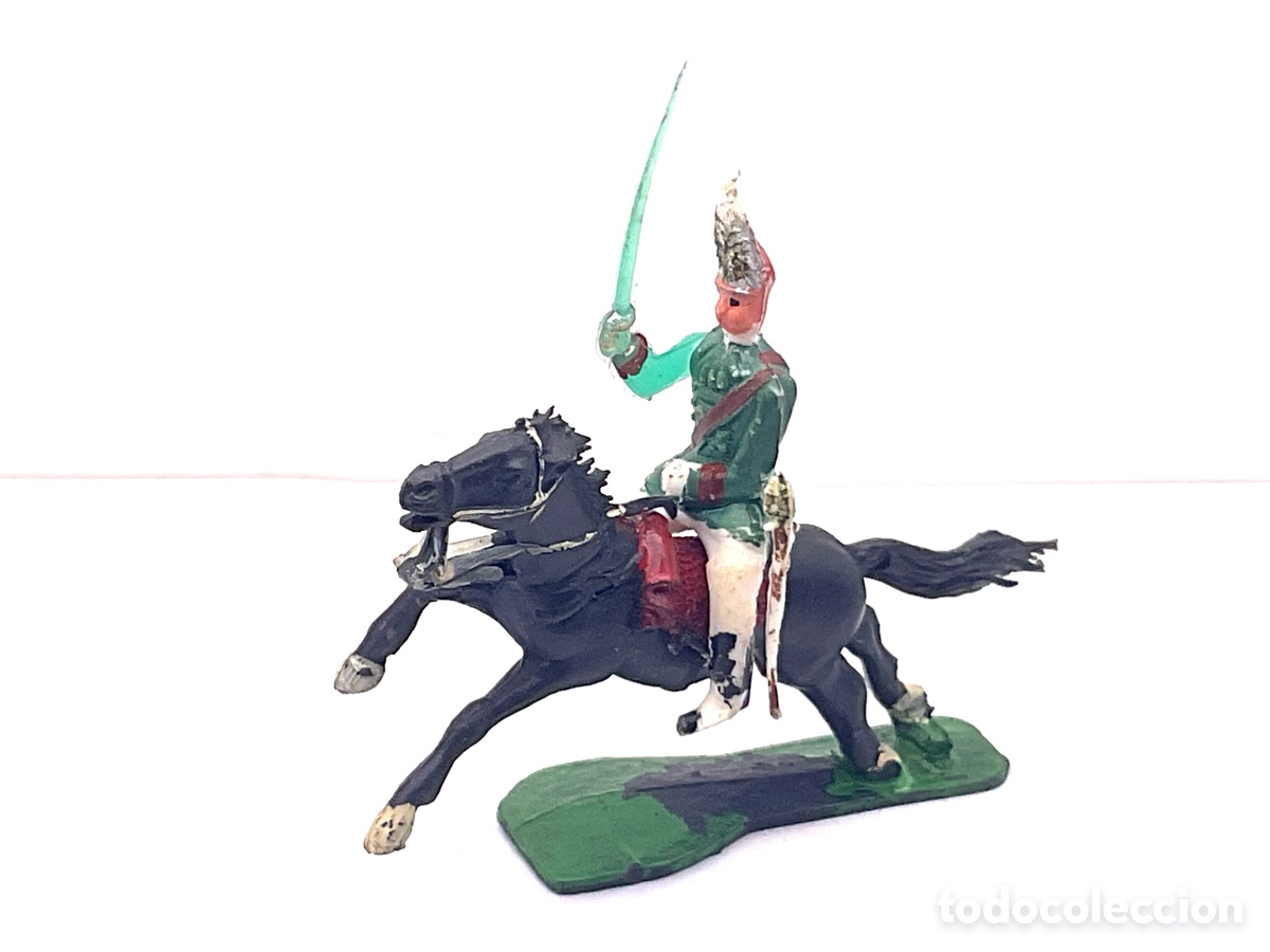 Figuras de Goma y PVC: Antigua Figura en Pl&aacute;stico Fabricada por Torres Malta. Jinete a Caballo con Brazo Movil. 45mm.
