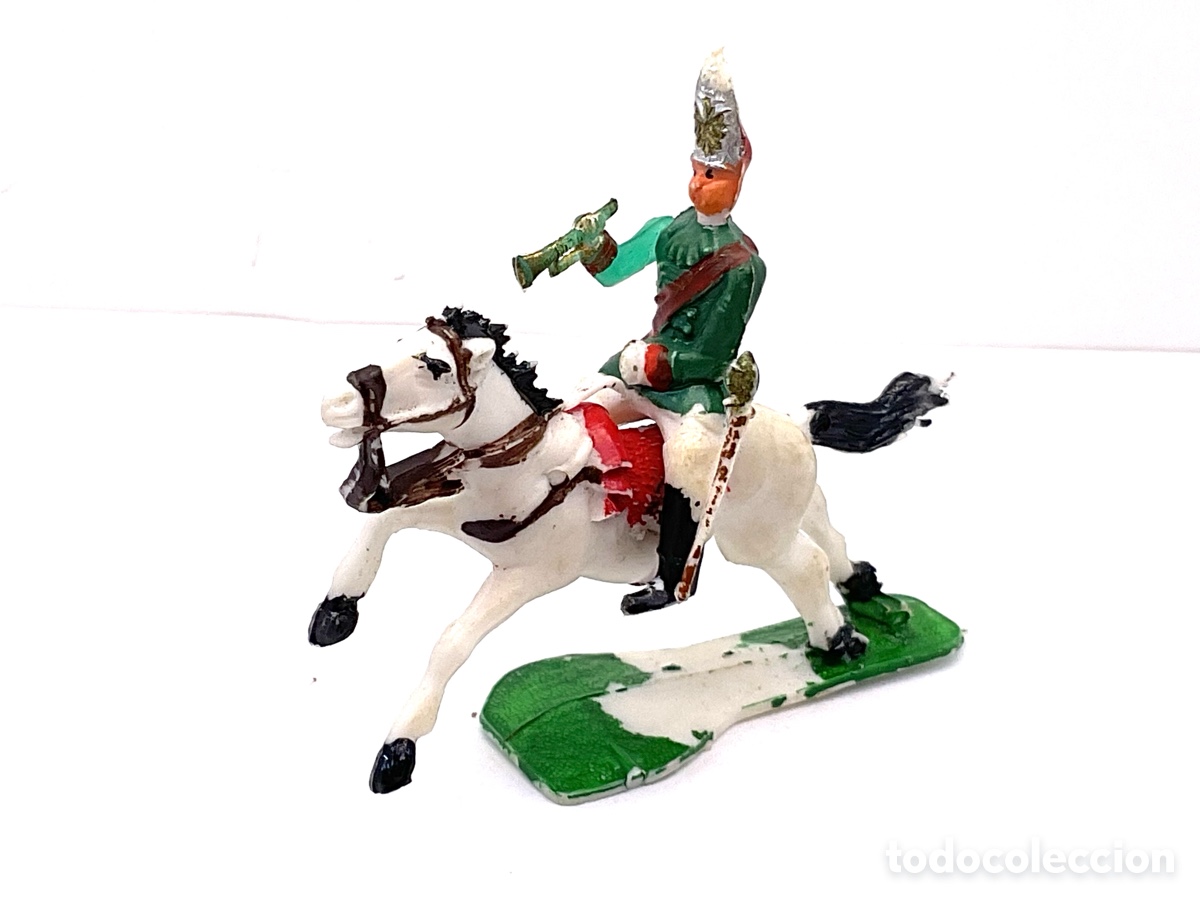 Figuras de Goma y PVC: Antigua Figura en Pl&aacute;stico Fabricada por Torres Malta. Jinete a Caballo con Brazo Movil. 45mm.
