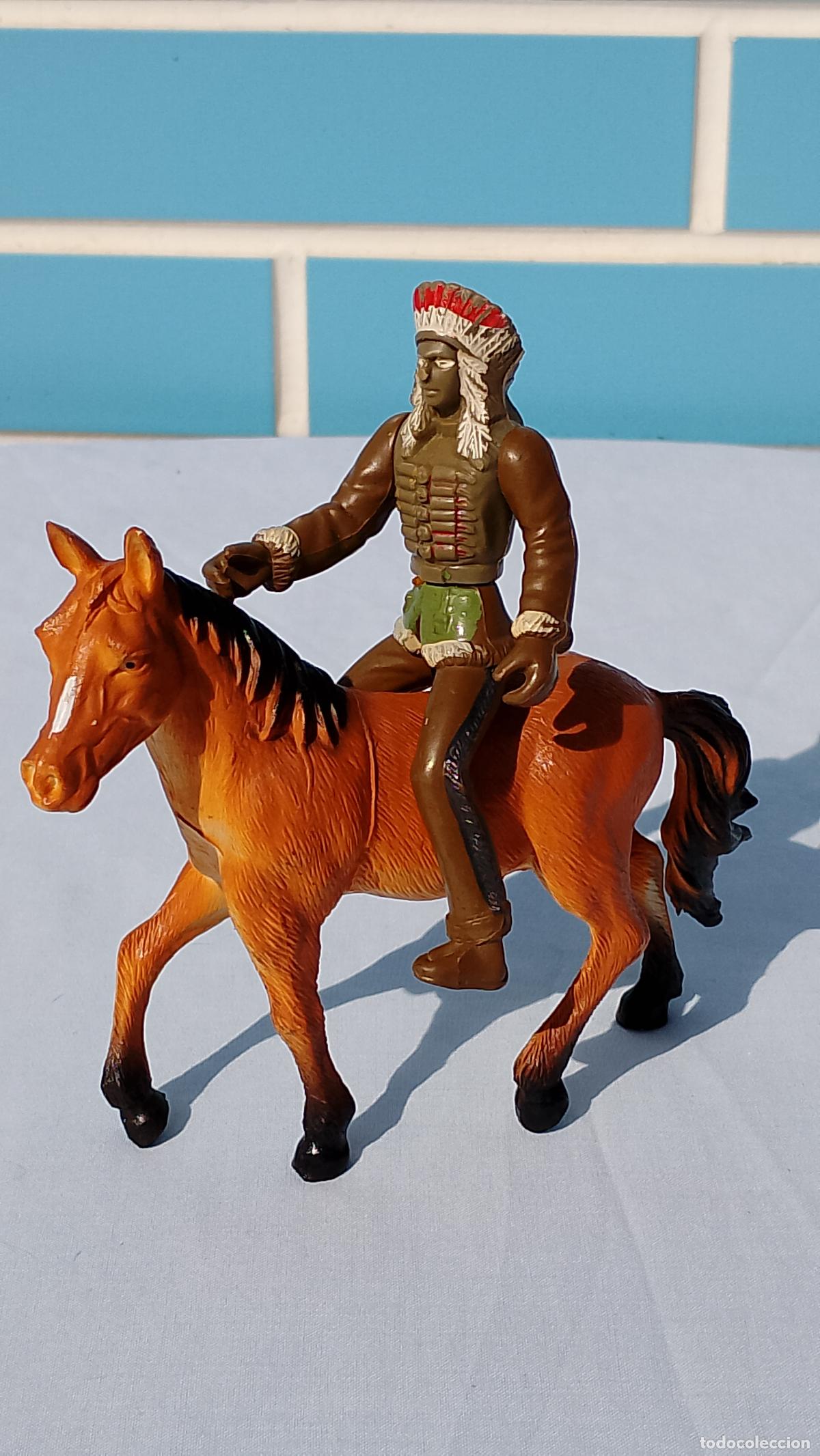 Figuras de Goma y PVC: Antiguo set de figuras caballo e Indio del Oeste americano