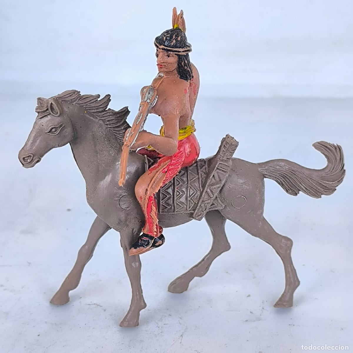 Figuras de goma y PVC: Figura indio Apache a caballo COMANSI vaqueros oeste - Foto 2
