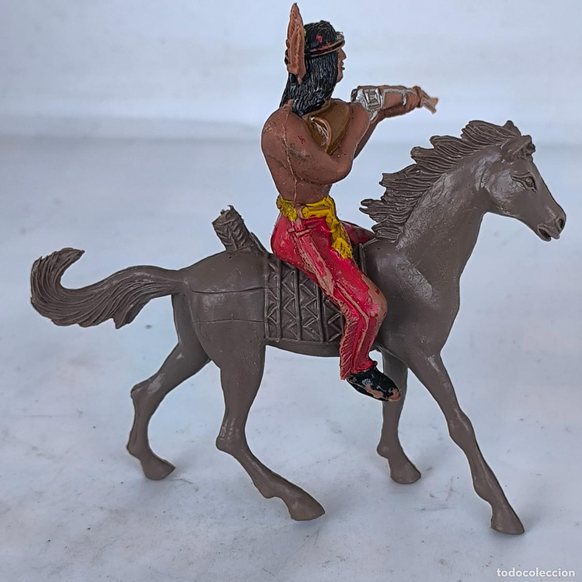 Figuras de goma y PVC: Figura indio Apache a caballo COMANSI vaqueros oeste - Foto 3