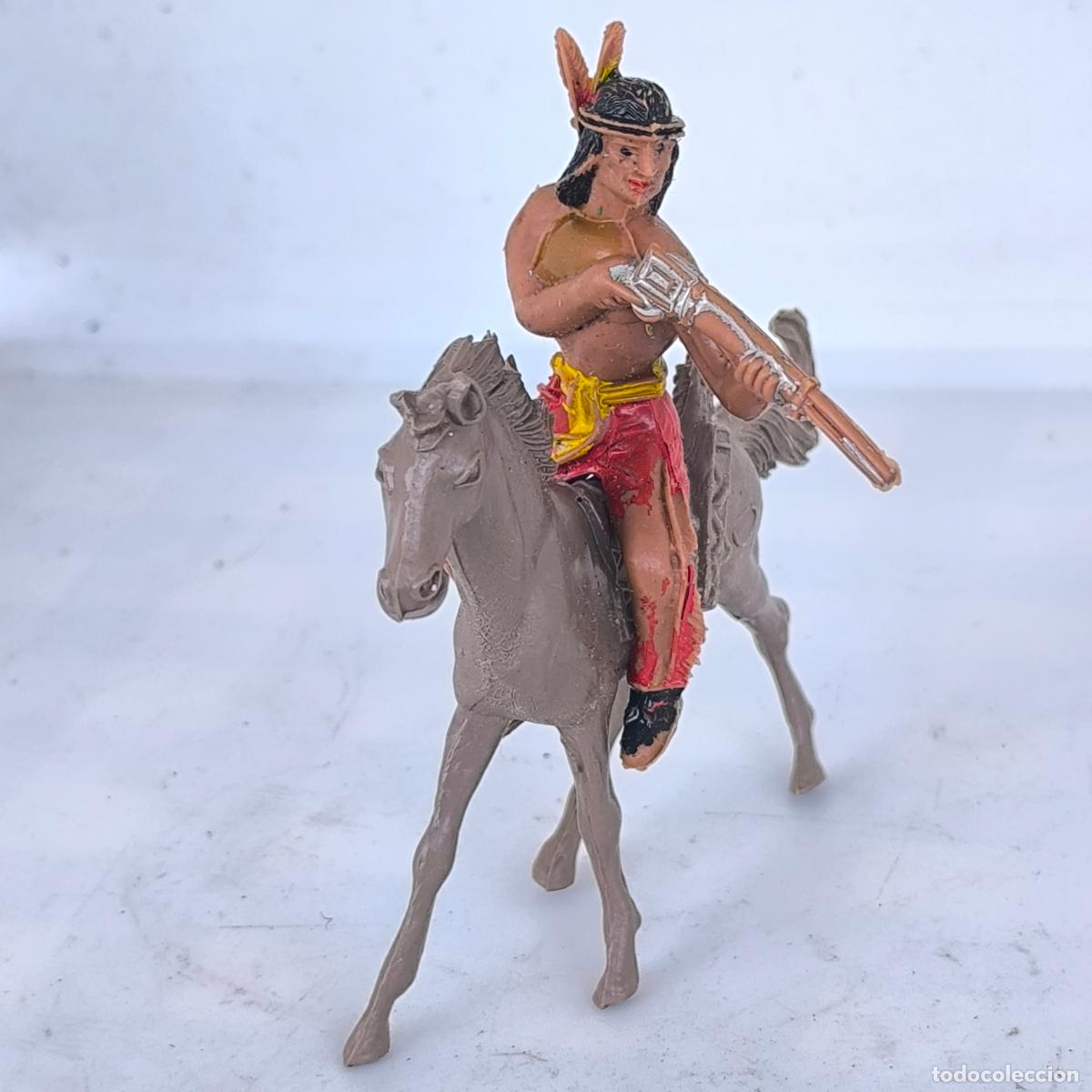 Figuras de goma y PVC: Figura indio Apache a caballo COMANSI vaqueros oeste - Foto 1
