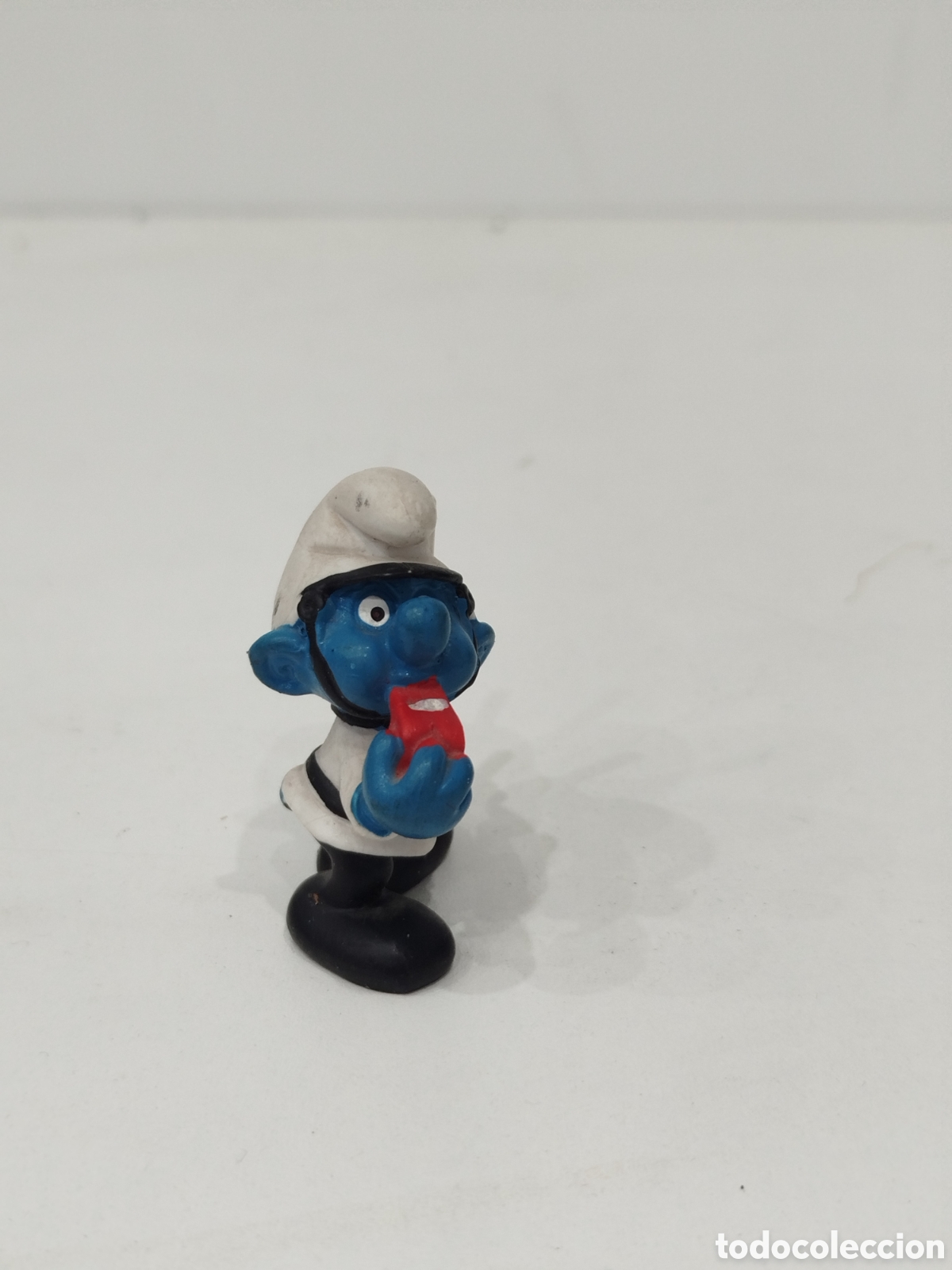 Figuras de goma y PVC: Pitufo polic&iacute;a con uniforme blanco - PEYO 1981 - Foto 2