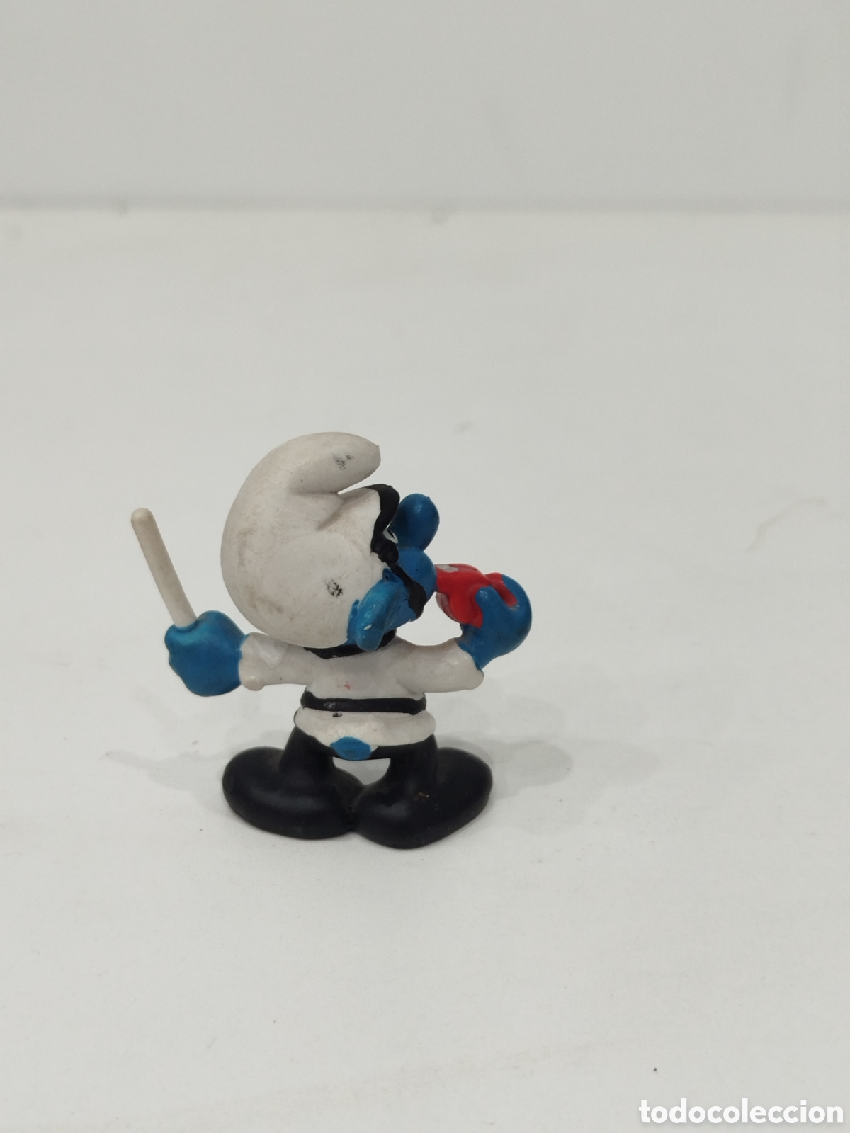 Figuras de goma y PVC: Pitufo polic&iacute;a con uniforme blanco - PEYO 1981 - Foto 3