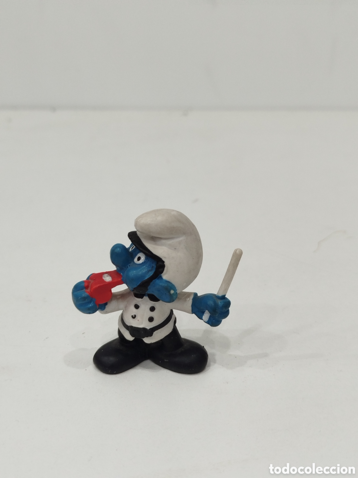 Figuras de goma y PVC: Pitufo polic&iacute;a con uniforme blanco - PEYO 1981 - Foto 1