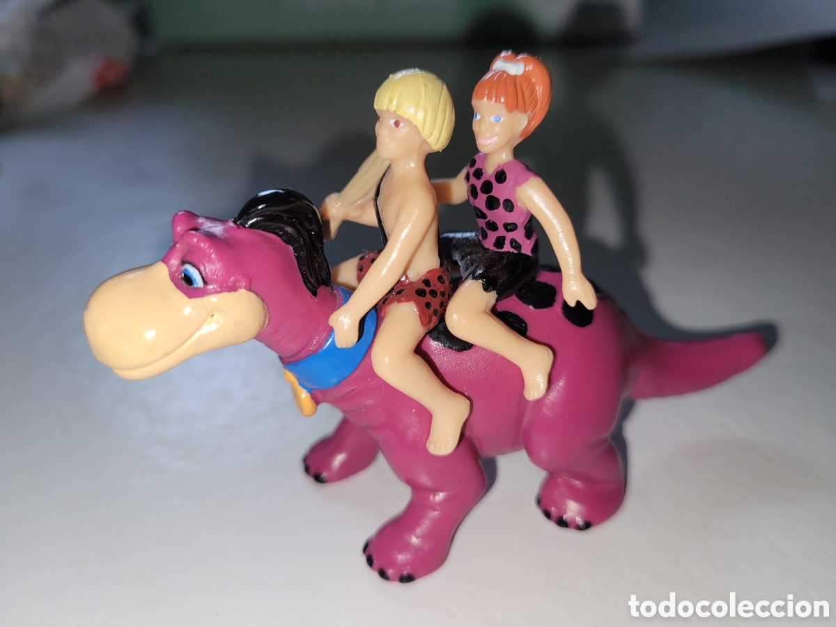 Figuras de goma y PVC: DIFICIL: Bonita figura pvc goma Pebbles + Bamm-Bamm + Dino marca Amblin