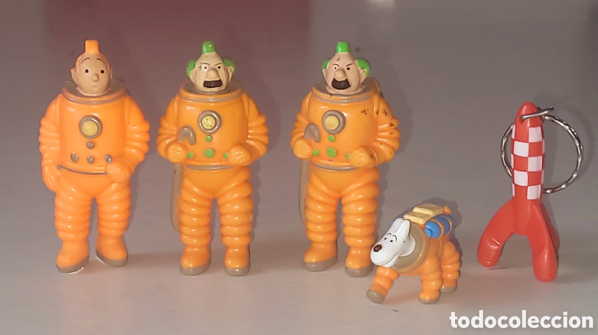 Figuras de Goma y PVC: Bonito lote completo 5 figuras pvc goma Tintin a la Luna marca LU a&ntilde;os 90