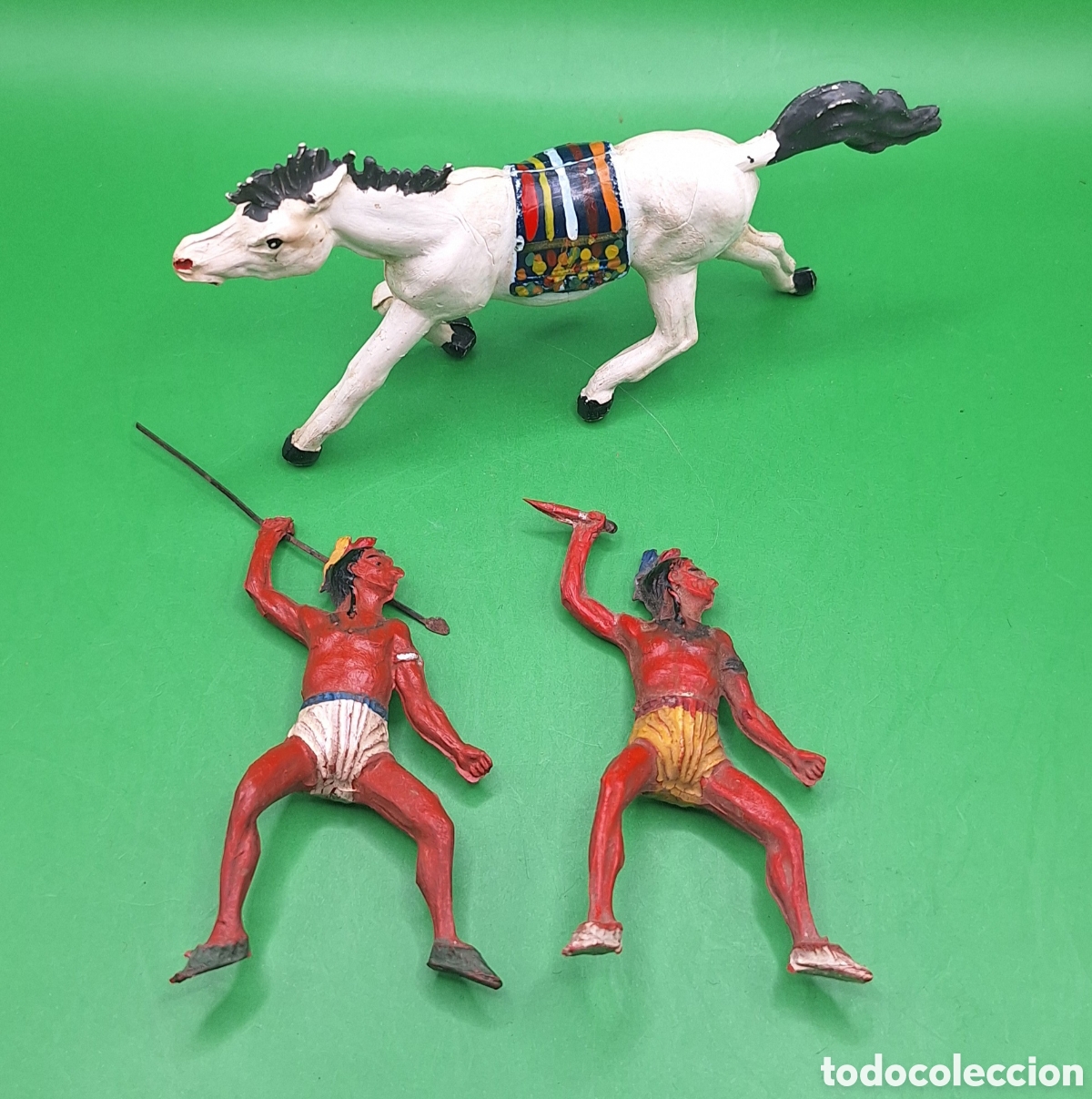 Figuras de goma y PVC: Pareja de Indios Piel Roja y Caballo Pech - Foto 2