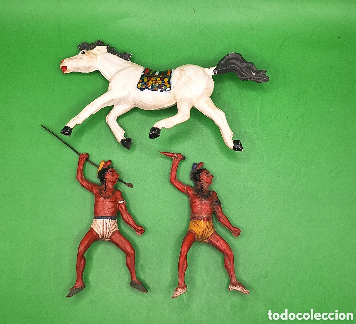 Figuras de goma y PVC: Pareja de Indios Piel Roja y Caballo Pech - Foto 19