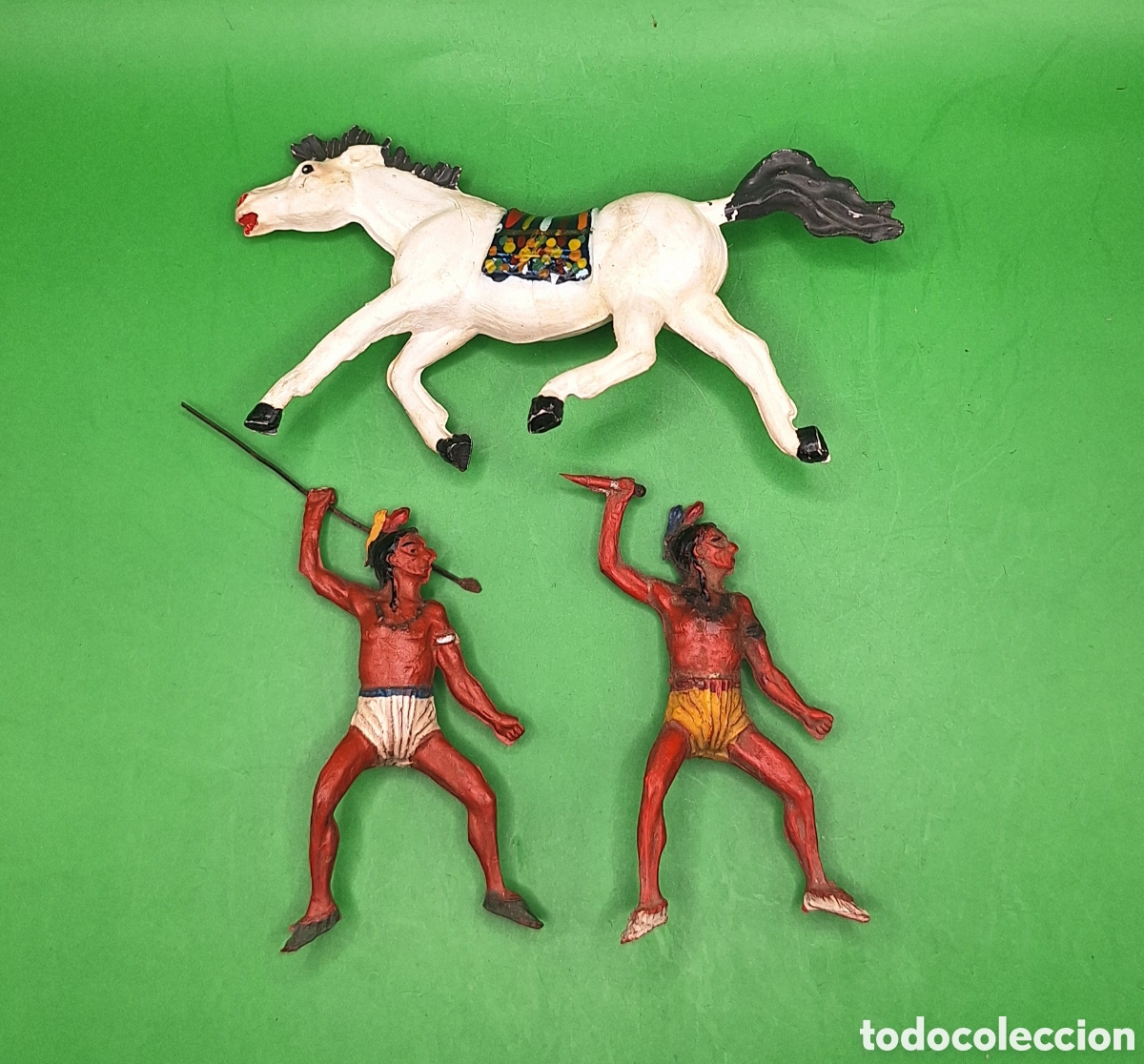 Figuras de goma y PVC: Pareja de Indios Piel Roja y Caballo Pech - Foto 1