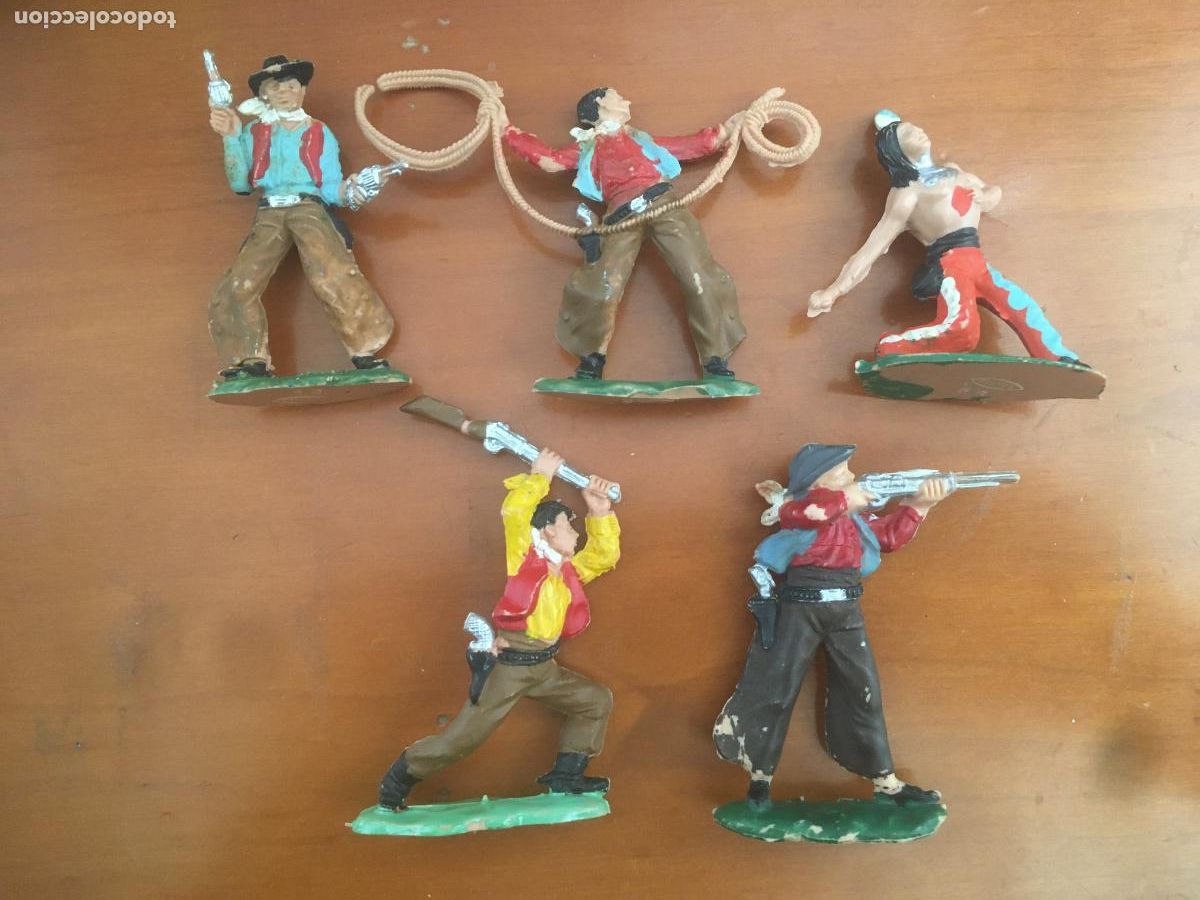 Figuras de Goma y PVC: indios vaqueros reamsa lote 5 figuras de plastico