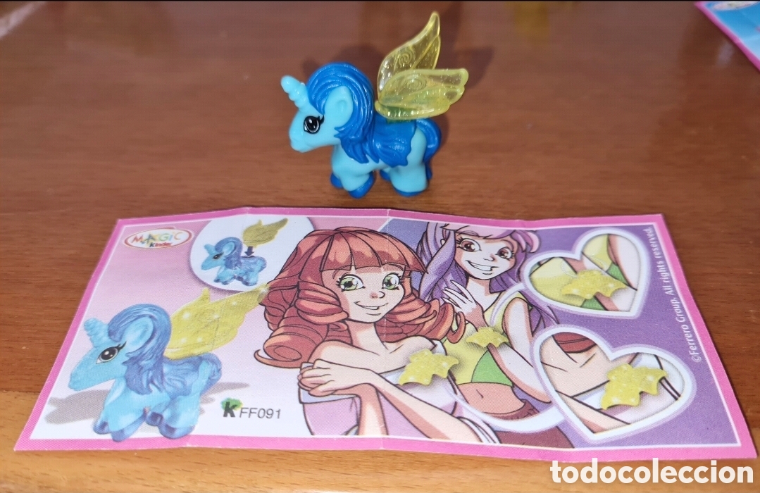 Figuras de Goma Kinder: Figura kinder FF091 + bpz pony azul unicornio alas alado caballo caballito mu&ntilde;eco (caja guess)
