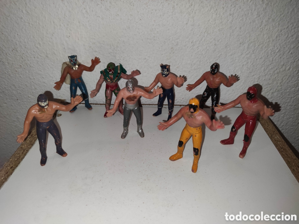 Figuras de Goma y PVC: Lote 8 figuras de luchadores de Lucha libre mexicana - Wrestling - Santo, Blue Demon....