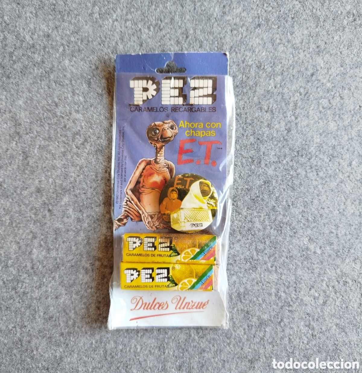 Figuras de Goma y PVC Dispensador PEZ: 1982 DULCES UNZUE PAMPLONA BLISTER CARAMELOS PEZ MADE IN SPAIN ESPA&Ntilde;A E.T. EXTRATERRESTRE CANDY