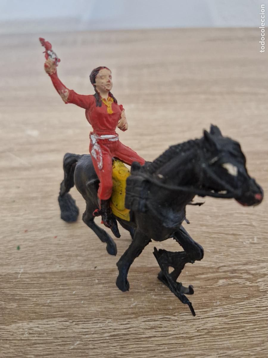 Figuras de Goma y PVC: antigua figura pvc goma vaquero cowboy Juanita calamidad caballo oeste Pech reamsa jecsan 6 cm