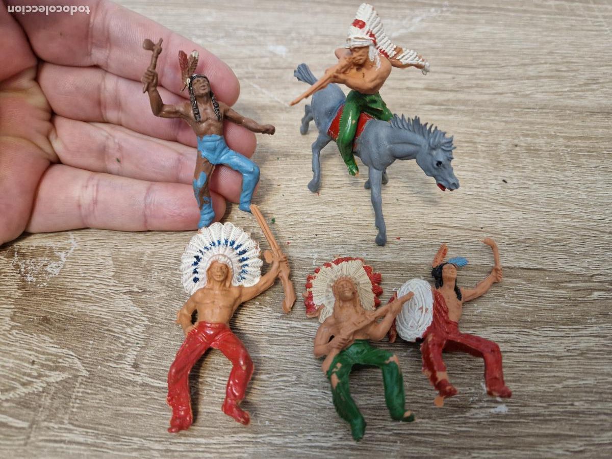 Rubber and PVC Figures: lote 6 antigua figura pvc goma apache indio comanche jefe caballo Pech coleccion reamsa jecsan 5 cm