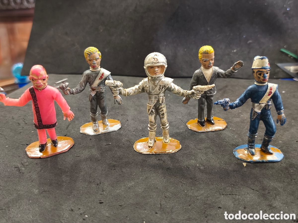 Figuras de Goma y PVC: 5 Figuras Los Guardianes del Espacio Thunderbirds, pl&aacute;stico, Comansi made in Spain, original a&ntilde;os 60