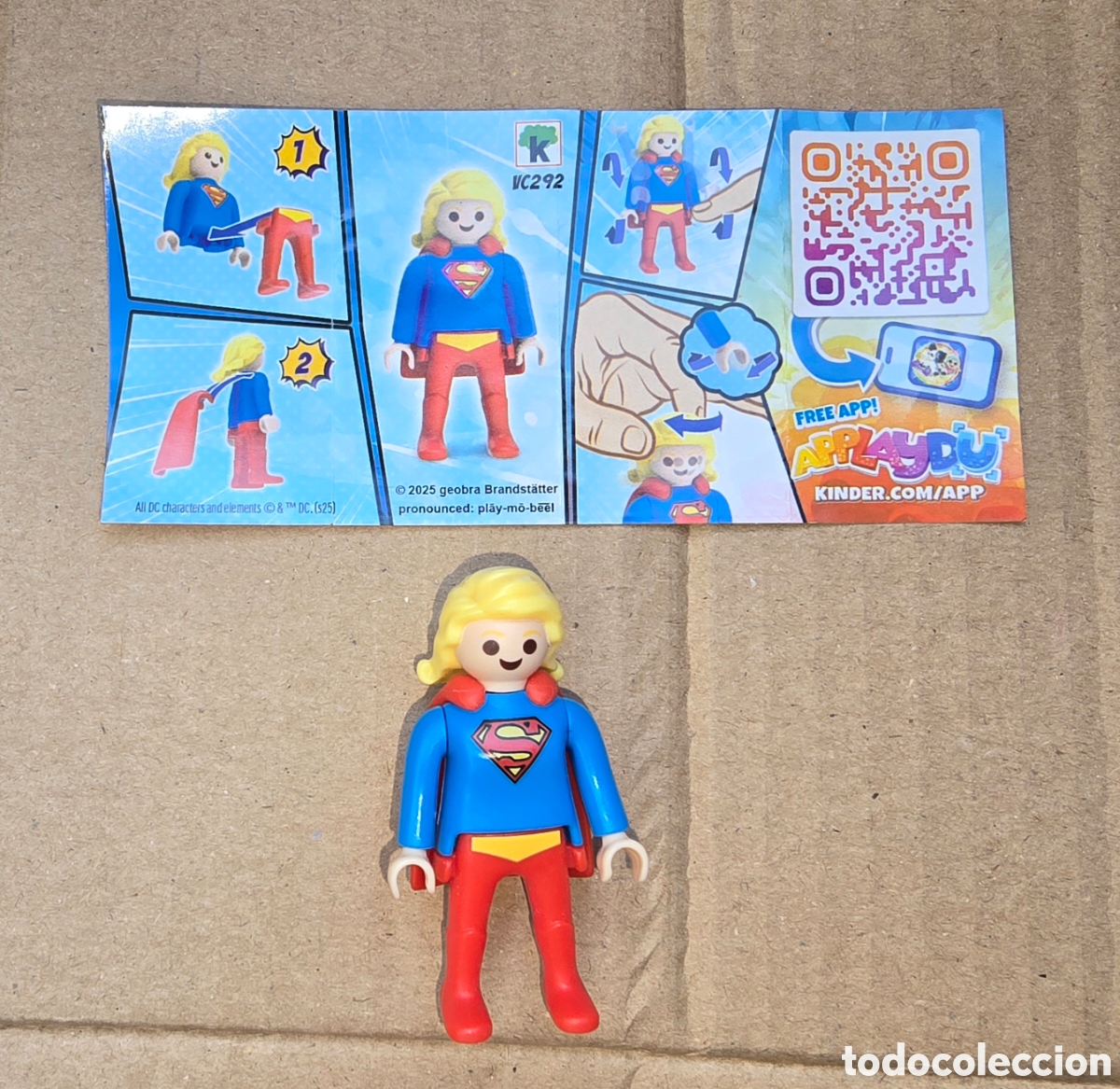 Figuras de Goma Kinder: Figura kinder Joy Playmobil VC292 + bpz Supergirl de Superman superh&eacute;roe mu&ntilde;eco DC colecci&oacute;n premium