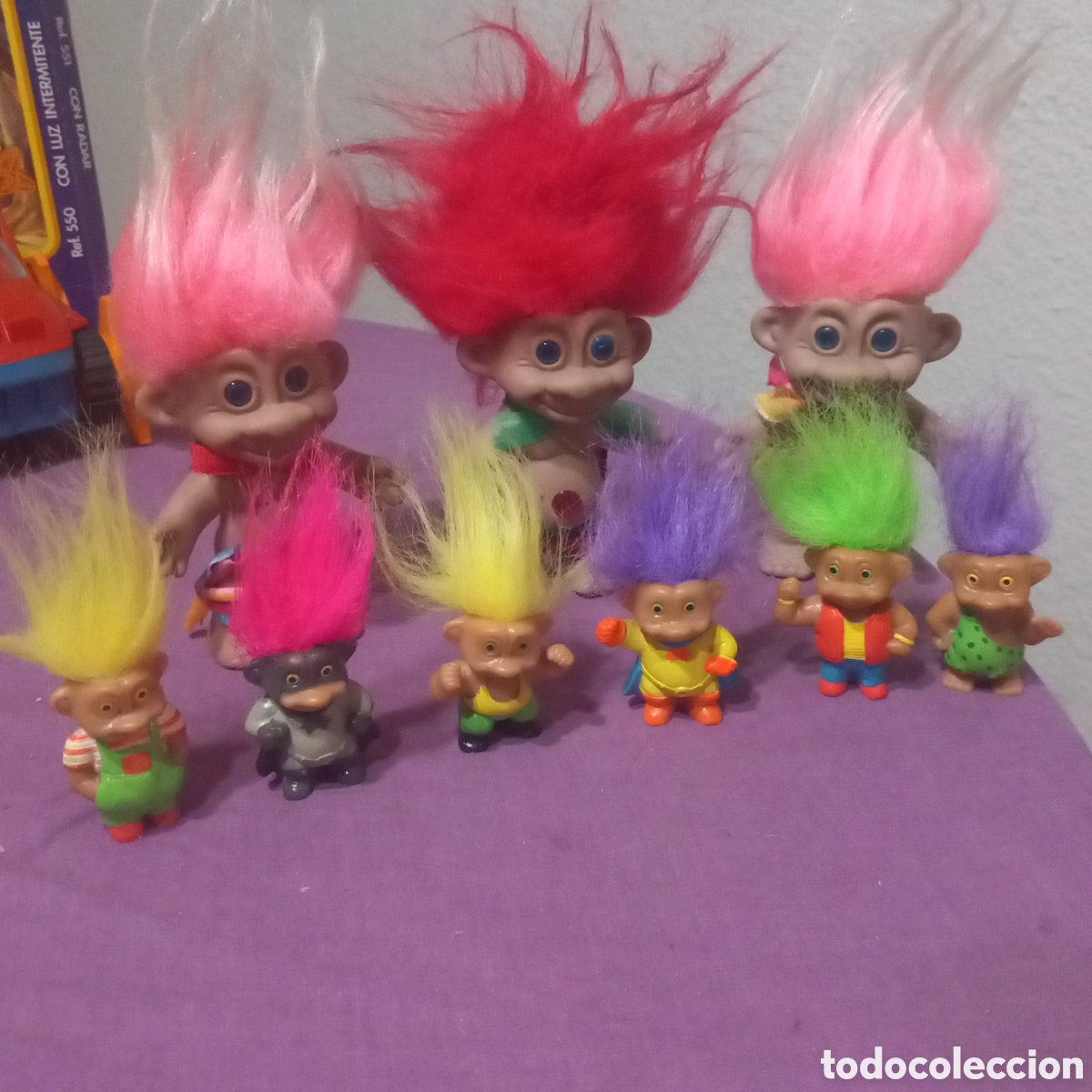 Figuras de Goma y PVC: FAMILIA 9&times;TROLLS DE LA SUERTE(A&Ntilde;OS 80-90s) 5cm a 11cm