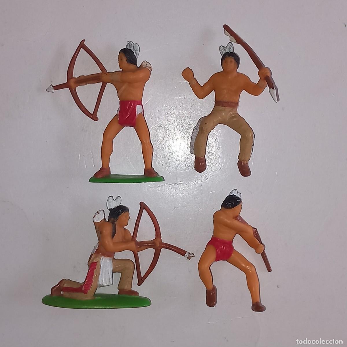 Figuras de Goma y PVC: PANINI WEST LOTE 4 FIGURAS GUERREROS INDIO JINETES EN GOMA 5 CM LITTLE BIG HORN NO MINI OESTE PTOY