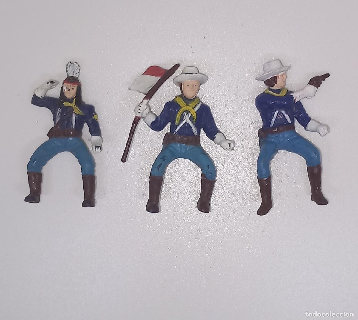 Figuras de Goma y PVC: PANINI WEST LOTE 3 FIGURAS DE 7&ordm; CABALLERIA SOLDADO JINETE EN GOMA DE UNOS 5CM NO MINI OESTE PTOY