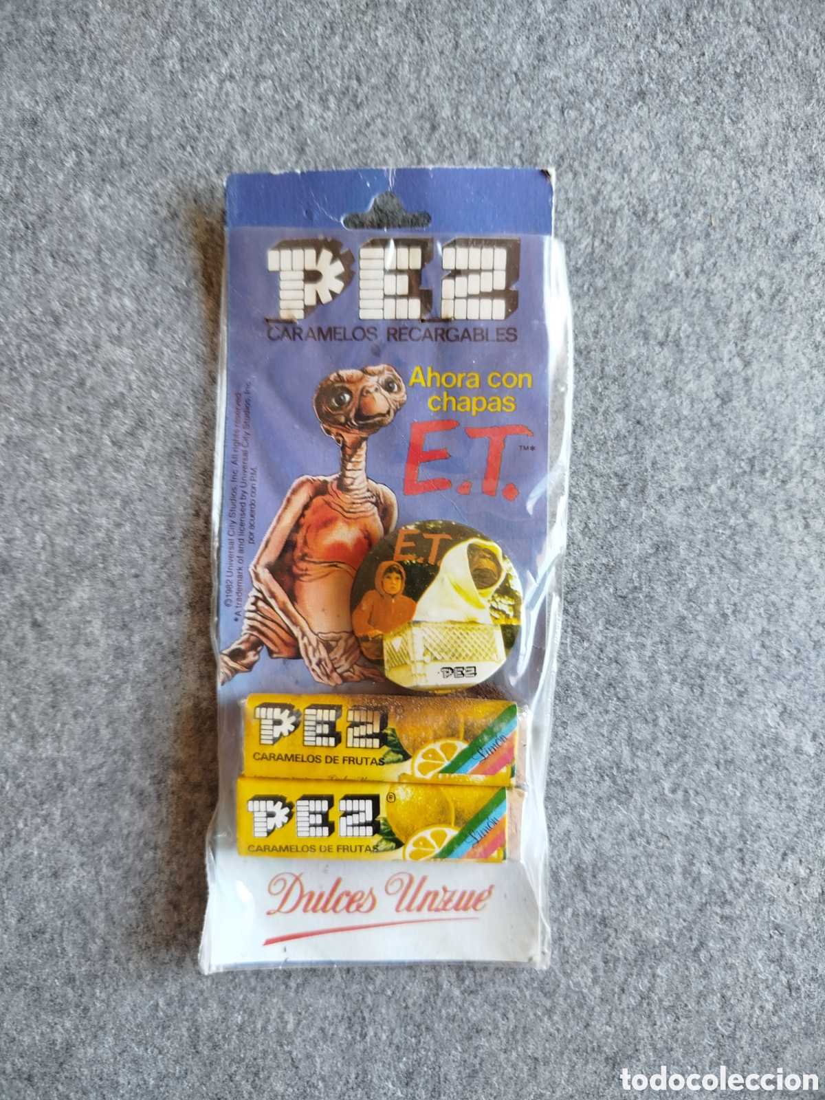 Figuras de Goma y PVC Dispensador PEZ: 1982 DULCES UNZUE PAMPLONA BLISTER CARAMELOS PEZ MADE IN SPAIN ESPA&Ntilde;A E.T. EXTRATERRESTRE CANDY