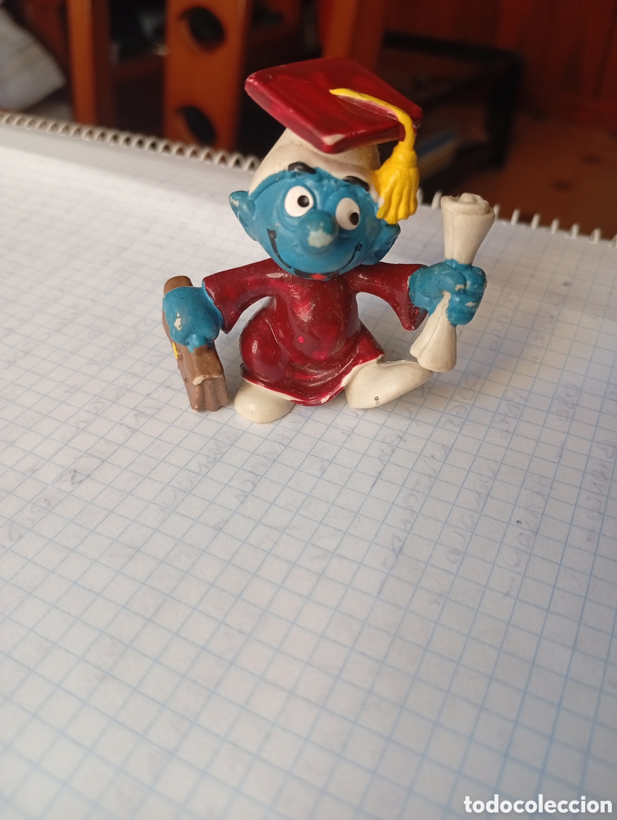 Figuras de Goma y PVC: MU&Ntilde;ECO FIGURA PVC PITUFO PEYO SMURF SMURFS LICENCIADO CON DIPLOMA MALETIN BIRRETE MALETA 1981 Portug
