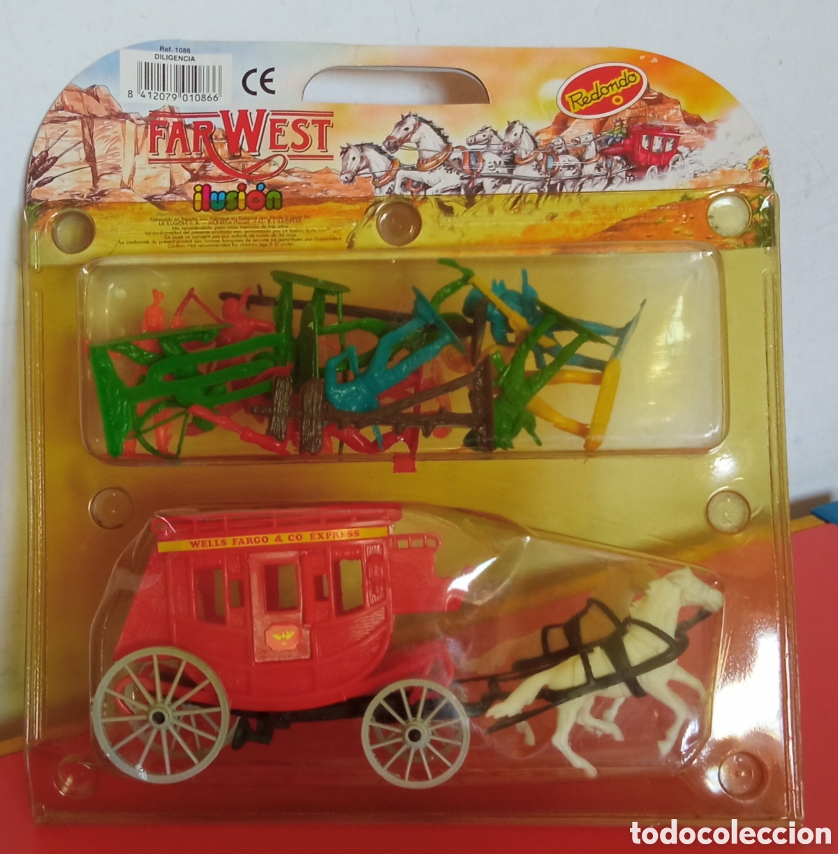 Figuras de Goma y PVC: DILIGENCIA CON INDIOS Y VAQUEROS OESTE.REDONDO 70'S.BLISTER SIN ABRIR.CON FALLO.