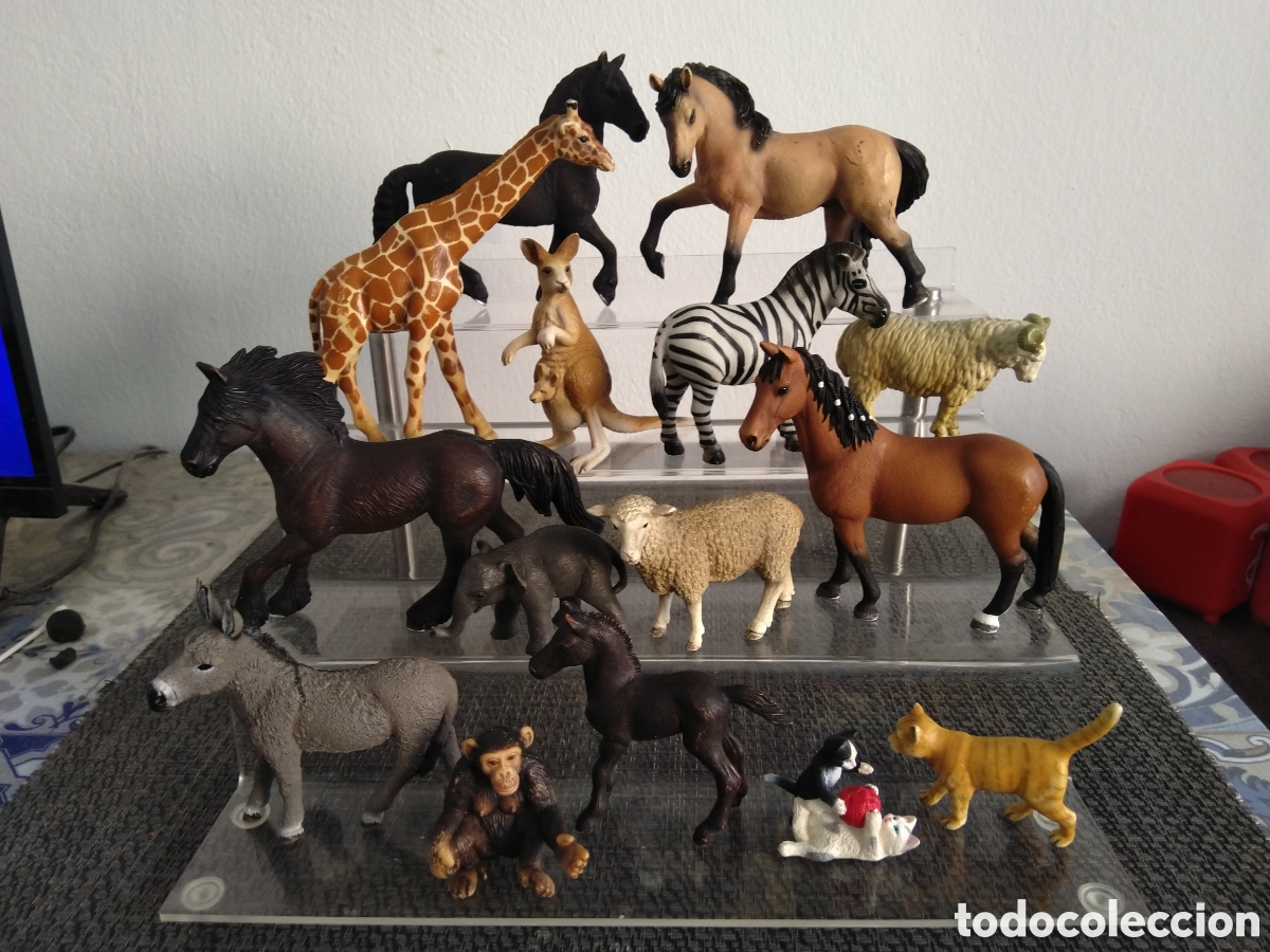 Figuras de Goma y PVC: LOTE FIGURAS PVC ANIMALES SCHLEICH CABALLO JIRAFA CEBRA CARNERO MONO GATO BURRO CANGURO...