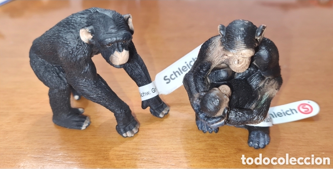 Figuras de Goma y PVC: Lote figuras pvc familia monos pap&aacute; mam&aacute; y beb&eacute; Schleich con etiqueta